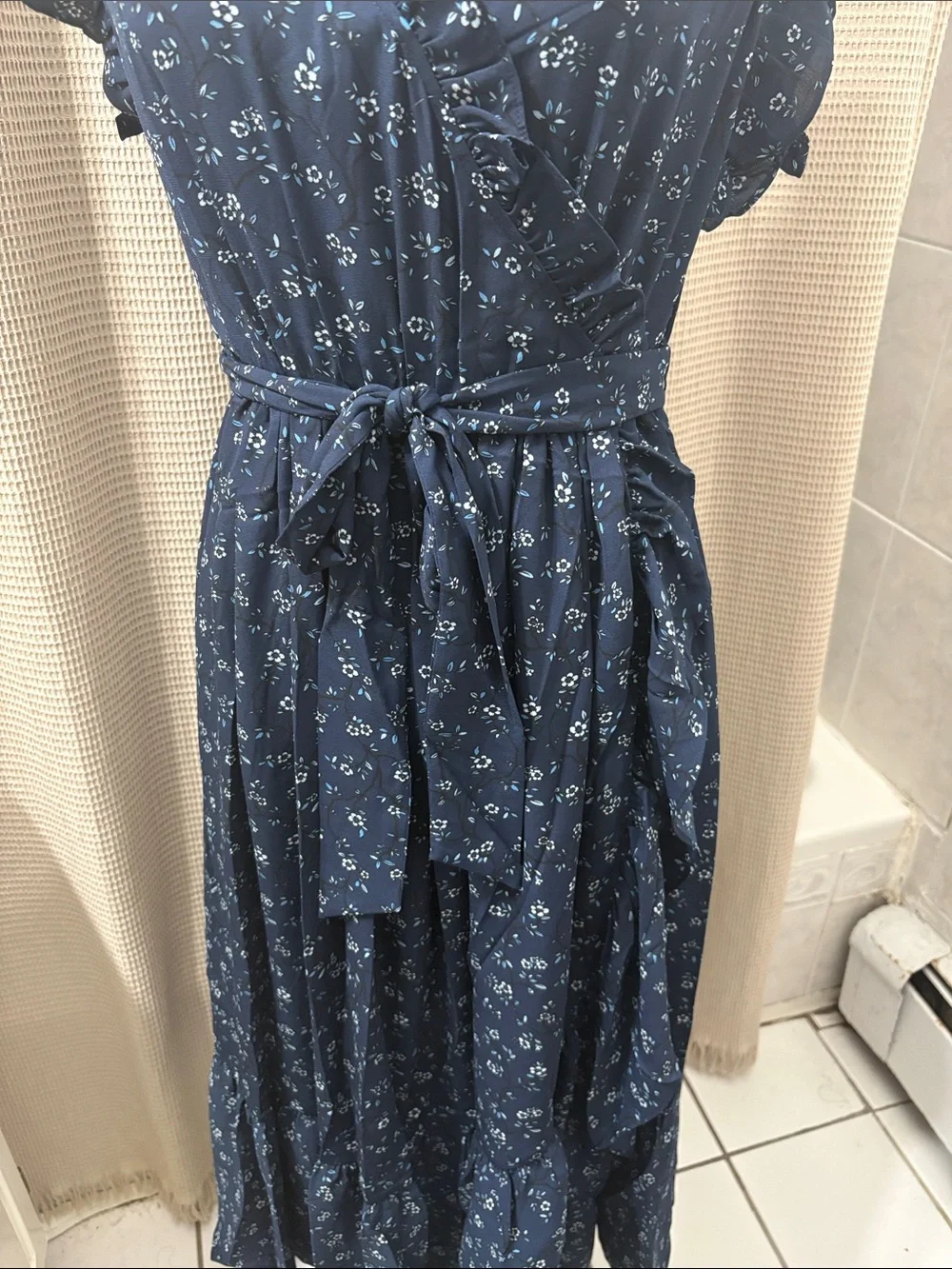 kate spade Navy Blue Floral Maxi Dress with Ruffle Details